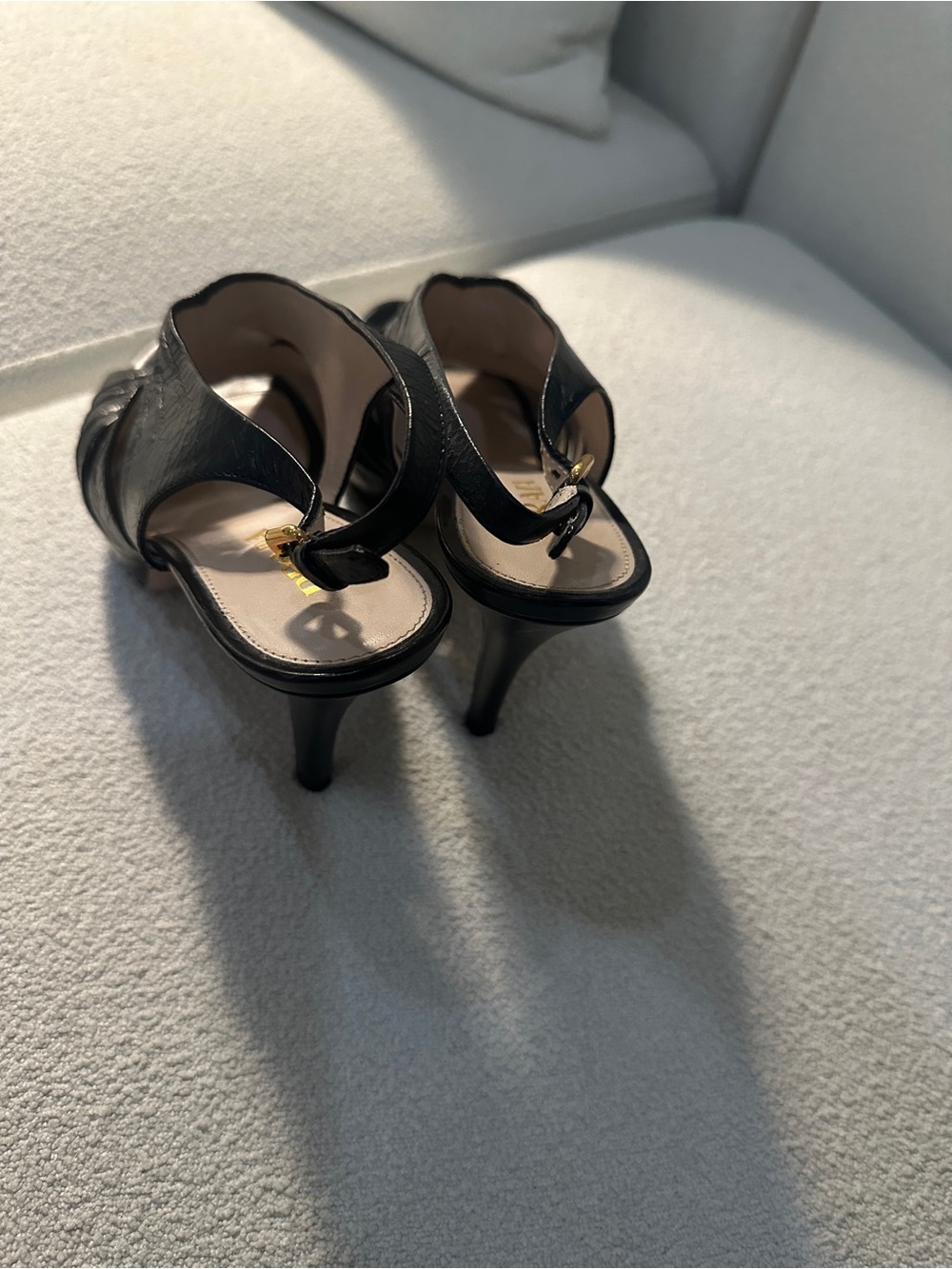 Prada Black Leather Strappy Slingback Heels - Picture 4 of 4